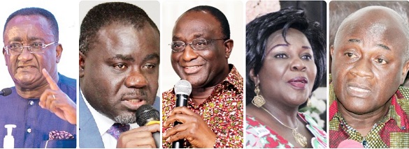 From left to right(L-R): Dr Owusu Afriyie Akoto — Minister of Food and Agriculture , Kwaku Ofori Asiamah — Minister of Transport , Alan Kyerematen — Minister of Trade and Industry, Cecilia Abena Dapaah — Acting Minister of Gender, Children and Social Protection and Dan Botwe — Minister of Local Government